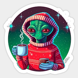 Christmas Funny Alien Wearing Sweater Sticker